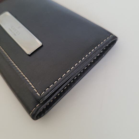 Gucci Logo Plate Key Holder Wallet Case Leather Small Unisex Black Trifold - Picture 8 of 10